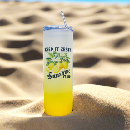 Keep it zesty Lemon Yellow Tall Skinny Glass Tumbler 25oz