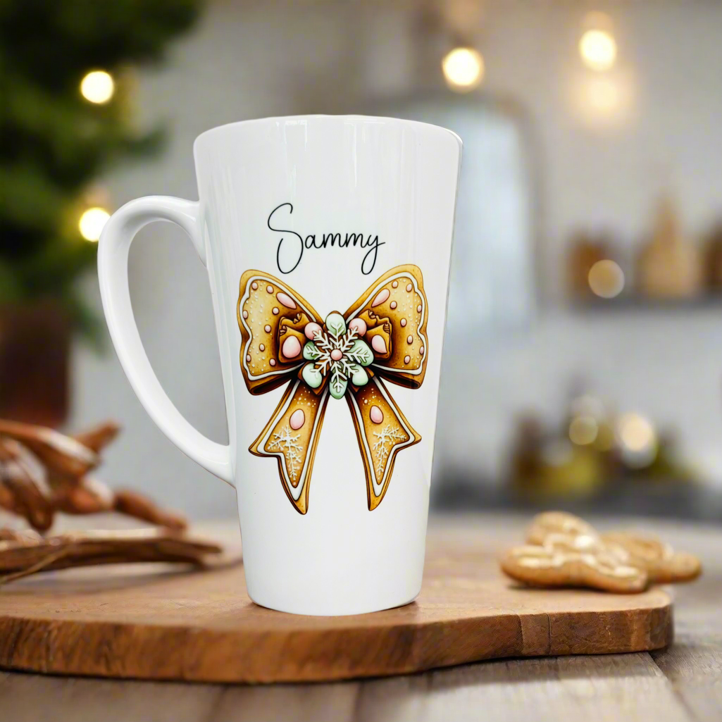 Gingerbread Bow Latte Ceramic Mug 17oz inc Box