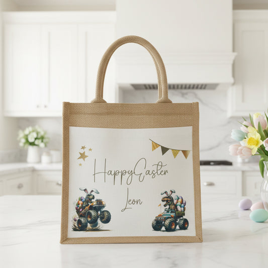 Easter Dino Monster Truck Tote Bag