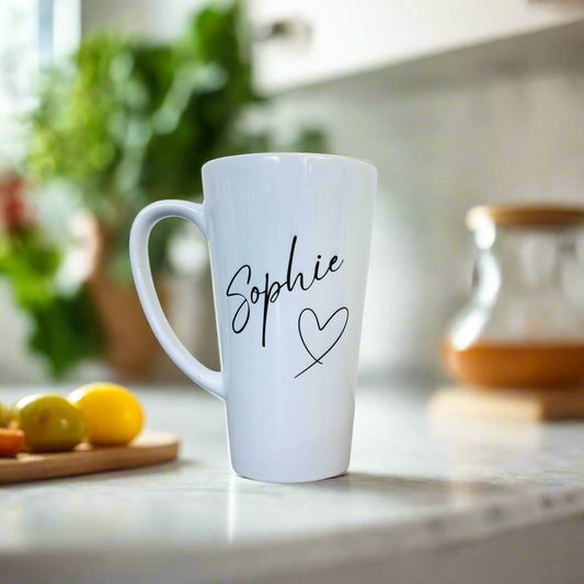 Latte Ceramic Mug 17oz Name &Heart