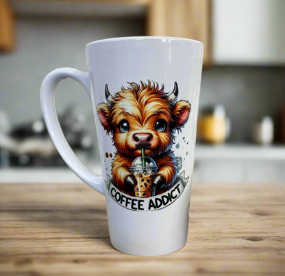 Latte Mug 17oz Highland Cow Coffee Addict