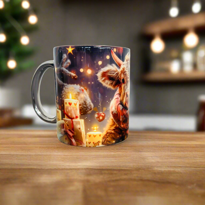Christmas Highland Cow Flower Scarlf Mug