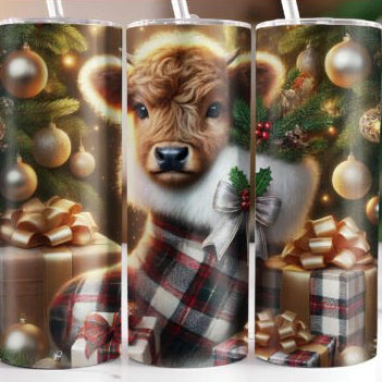 Highland Cow Stocking Skinny Tumbler 600ml