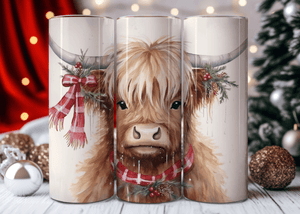 Highland Cow Christmas Tartan Scalf Skinny Tumbler 600ml