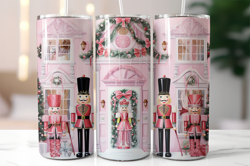 Pink Nutcracker House Christmas Skinny Tumbler 600ml