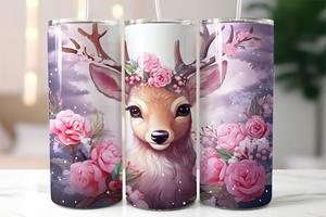 Pink Scene Stag/ Deer Christmas Skinny Tumbler 600ml