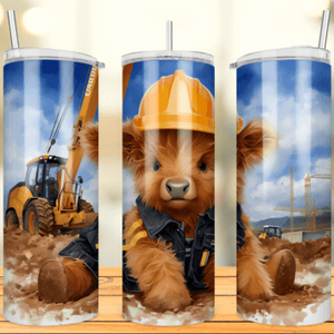 Highland Cow Construction Skinny Tumbler