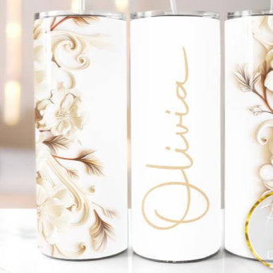 Beige Personalised Skinny Tumbler 21oz
