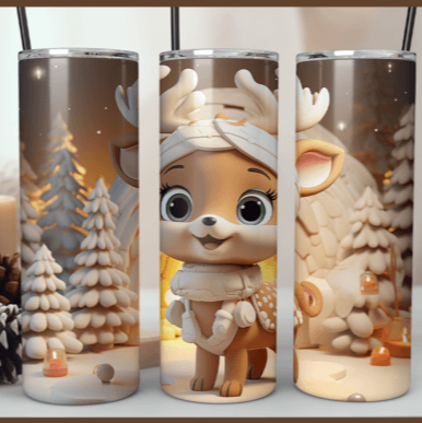 Cream Cute Reindeer Christmas Skinny Tumbler 600ml