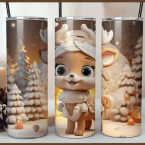 Cream Cute Reindeer Christmas Skinny Tumbler 600ml