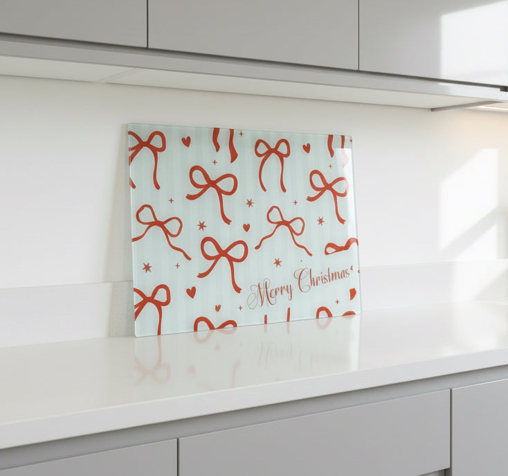 Red Bow and Hearts with Pink stripes Chopping Board/ Splashback A3
