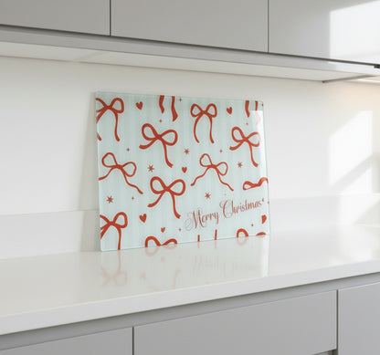 Red Bow and Hearts with Pink stripes Chopping Board/ Splashback A3