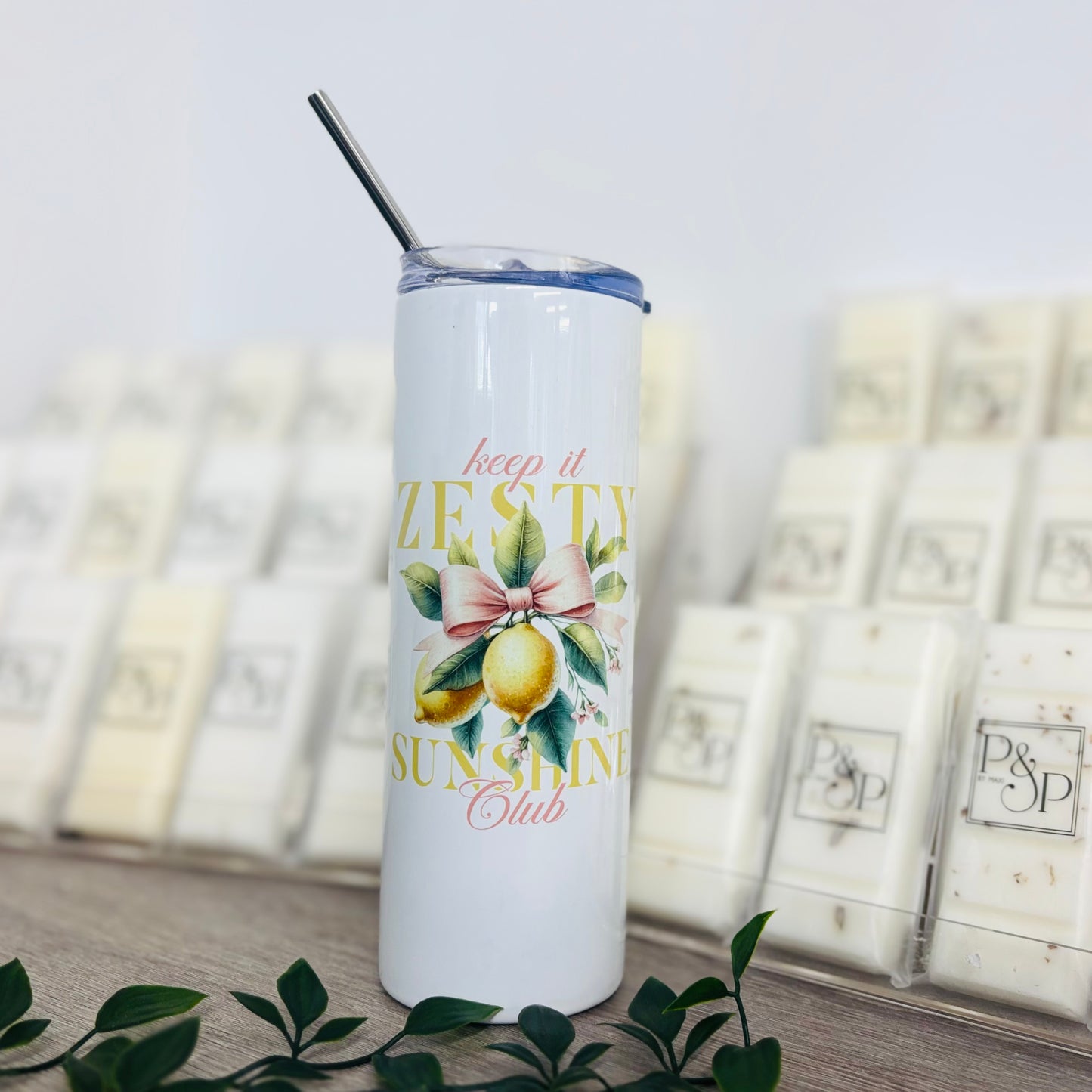 White Tumbler with Fruits With Bows