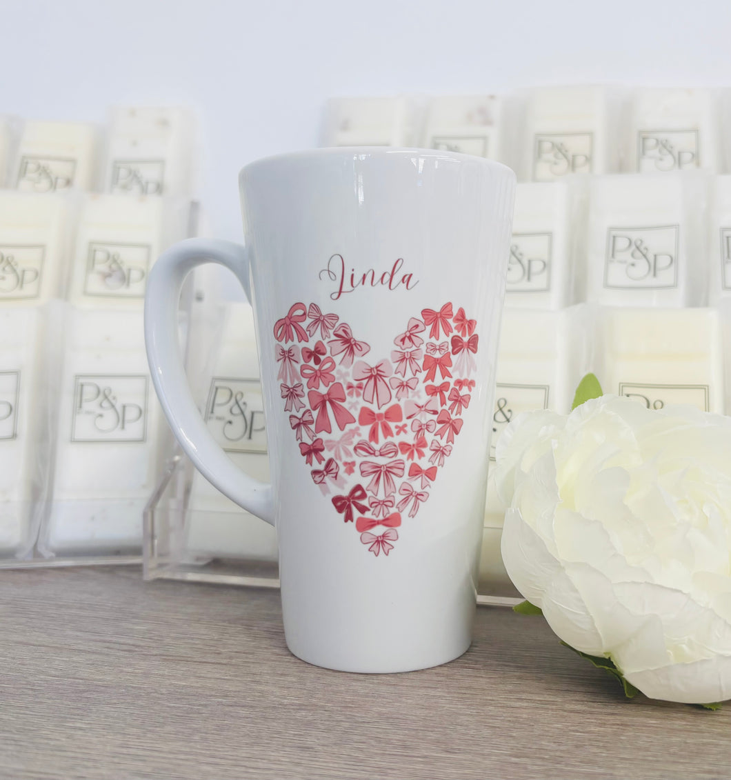 New Latte Ceramic Heart full of bows Mug 17oz inc Box