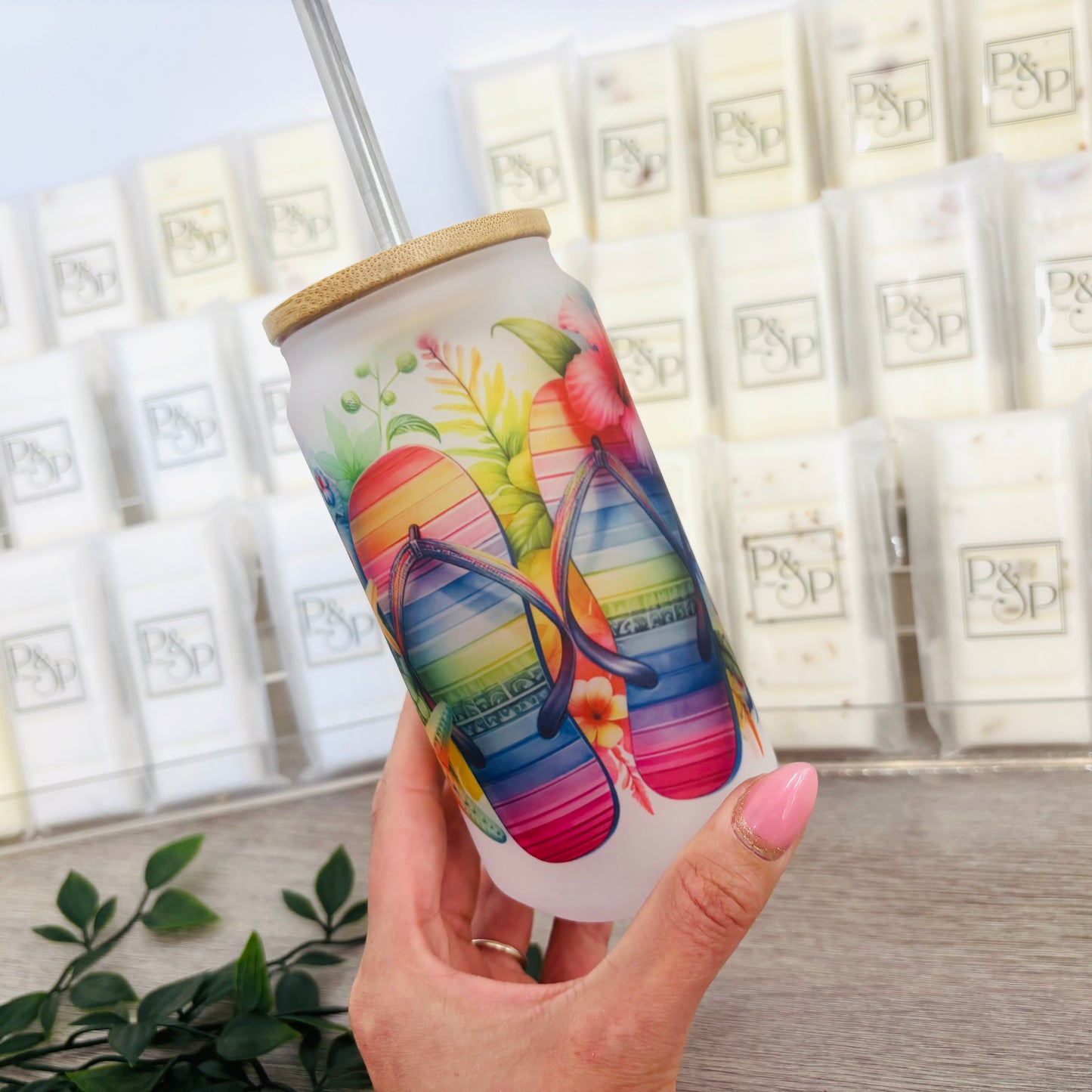 Flip Flop Frosted Glass Can 18oz Tumbler