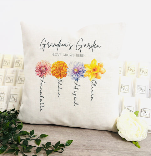 Love Grows Here - 40cm Filled Cushion (Don’t forget to leave us the name for who’s Garden this is)