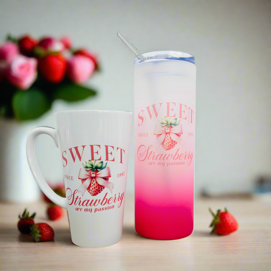 Summer Sweet Strawberry Fruit 17oz Latte Mug & Pink Neon 21oz Tumbler