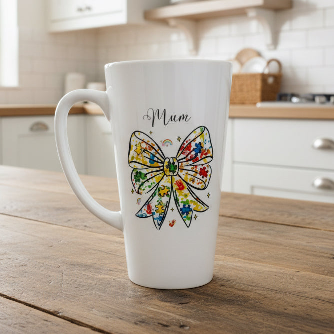 Latte Autism Bow Ceramic Mug 17oz