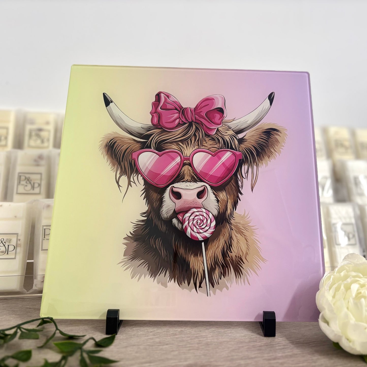 Pink Highland Cow 30cm Chopping Board