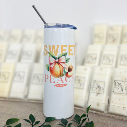 White Tumbler with Fruits With Bows