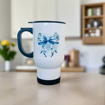 Travel Mug 14oz Blue Bow Design