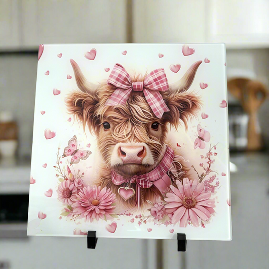 Pink Highland Cow 30cm Chopping Board