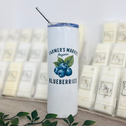 White Tumbler with Vintage Fruits