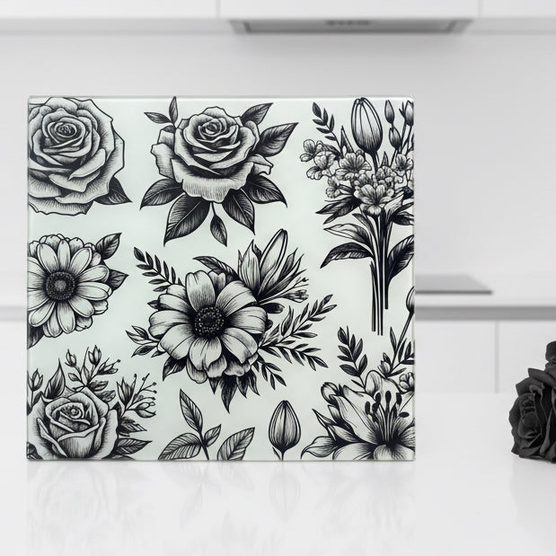 Black Flowers Chopping Board 30cm