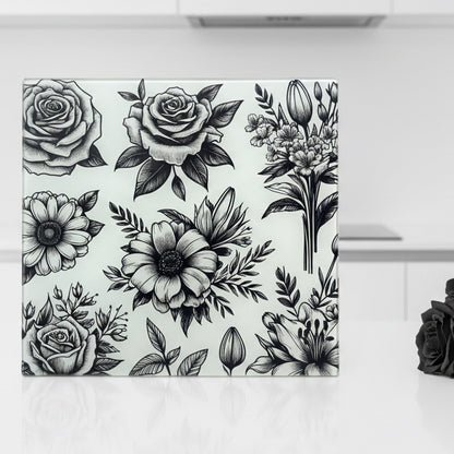 Black Flowers Chopping Board 30cm