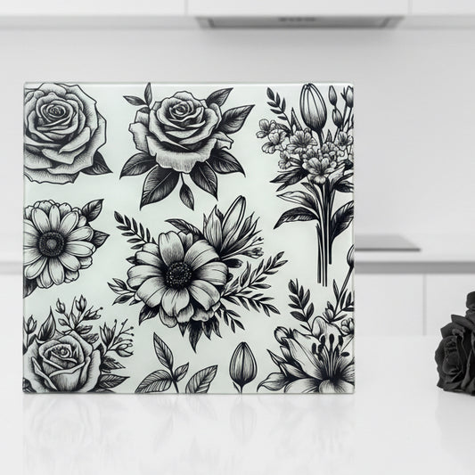 Black Flowers Chopping Board 30cm
