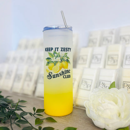 Keep it zesty Lemon Yellow Tall Skinny Glass Tumbler 25oz