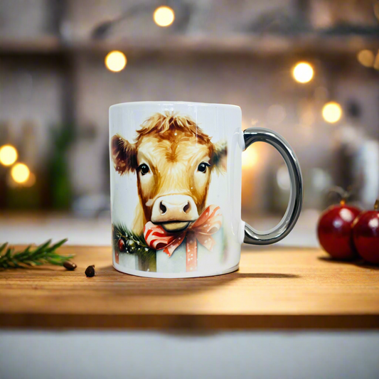 Christmas Light Brown Cow Mug