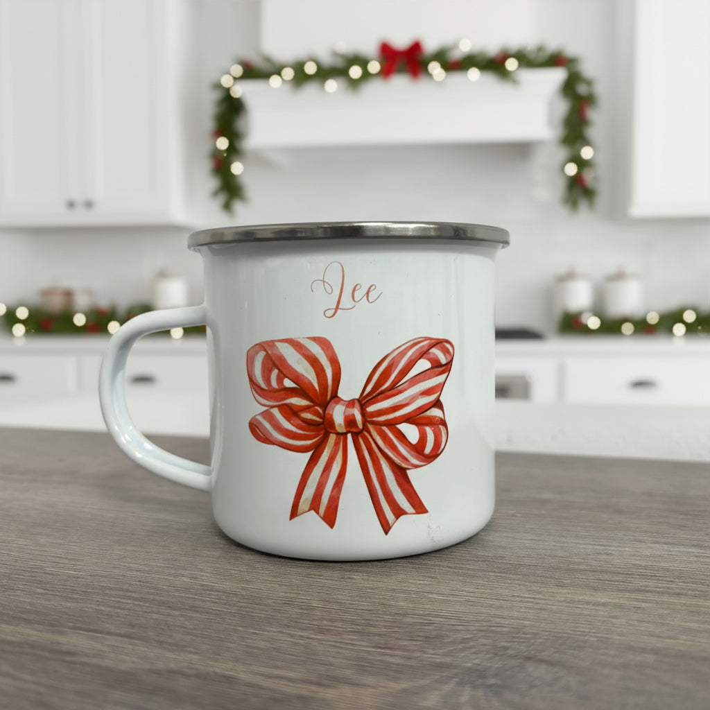 Metal Enamel Mug - Red Bow