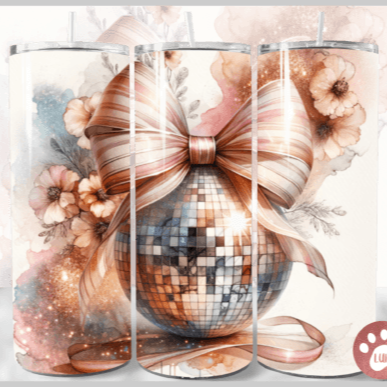 Disco Ball & Bow Skinny Tumbler