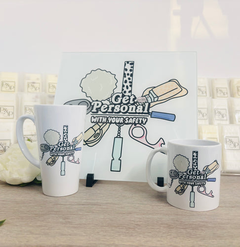 Merch Bundle: 30cm Splashback/ Choppingboard, 17oz Latte Mug and 11oz mug