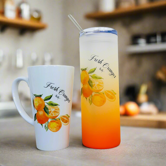 Fresh Orange Fruit 17oz Latte Mug & Orange Neon 21oz Tumbler
