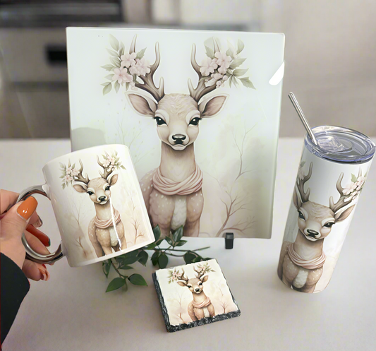 Dusky Pink Deer (Splashback, Tumbler & Mug and Coaster)