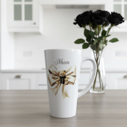 Teddy Bear Bow with Black Bow Latte Mug