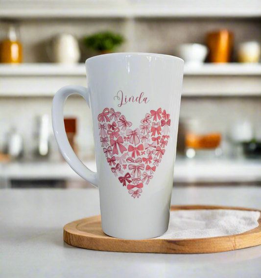 New Latte Ceramic Heart full of bows Mug 17oz inc Box