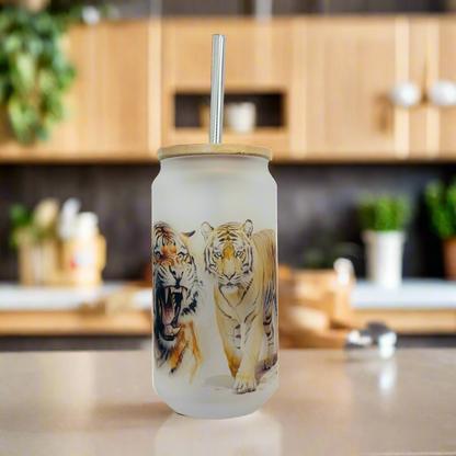 Tiger Frosted Glass Can 18oz Tumbler