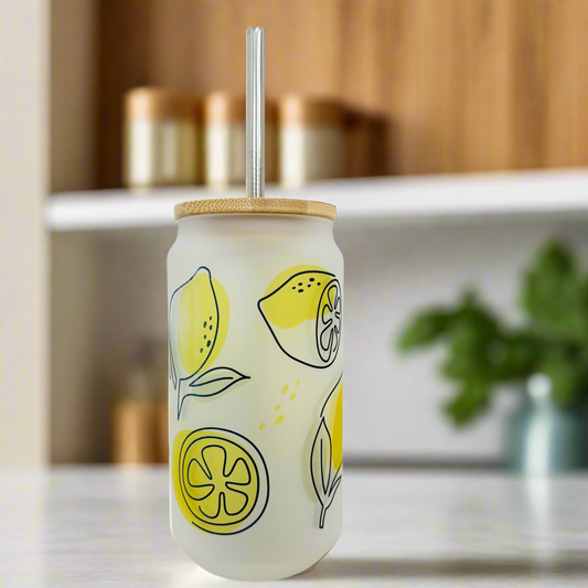 Lemons Frosted Glass Can 18oz Tumbler