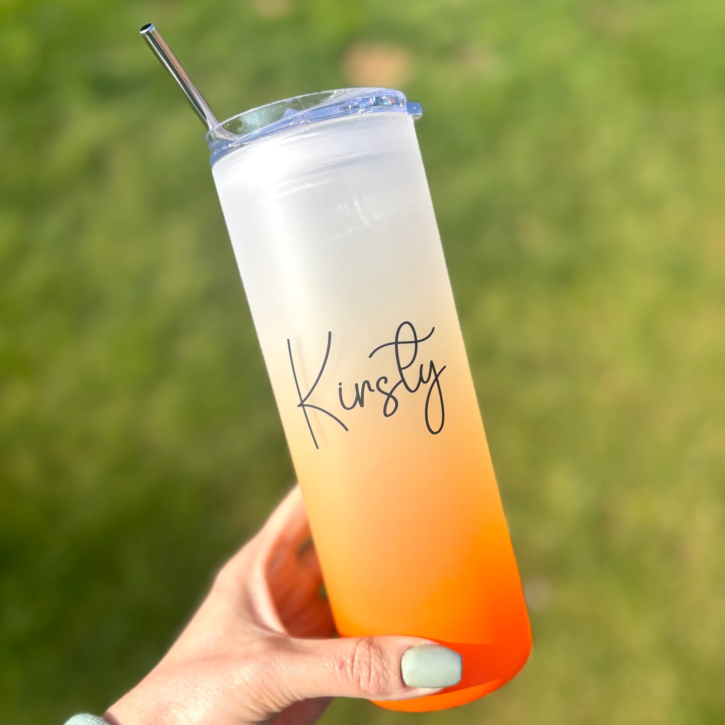 Name Neon Tall Skinny Glass Tumbler 25oz (choose your colour)