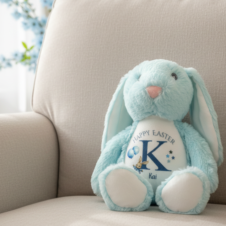 Initial Blue Rabbit Teddy - Happy Easter