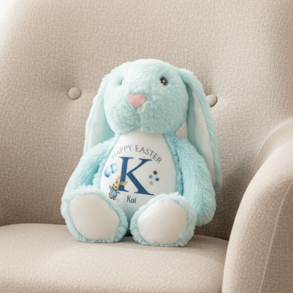Initial Blue Rabbit Teddy - Happy Easter