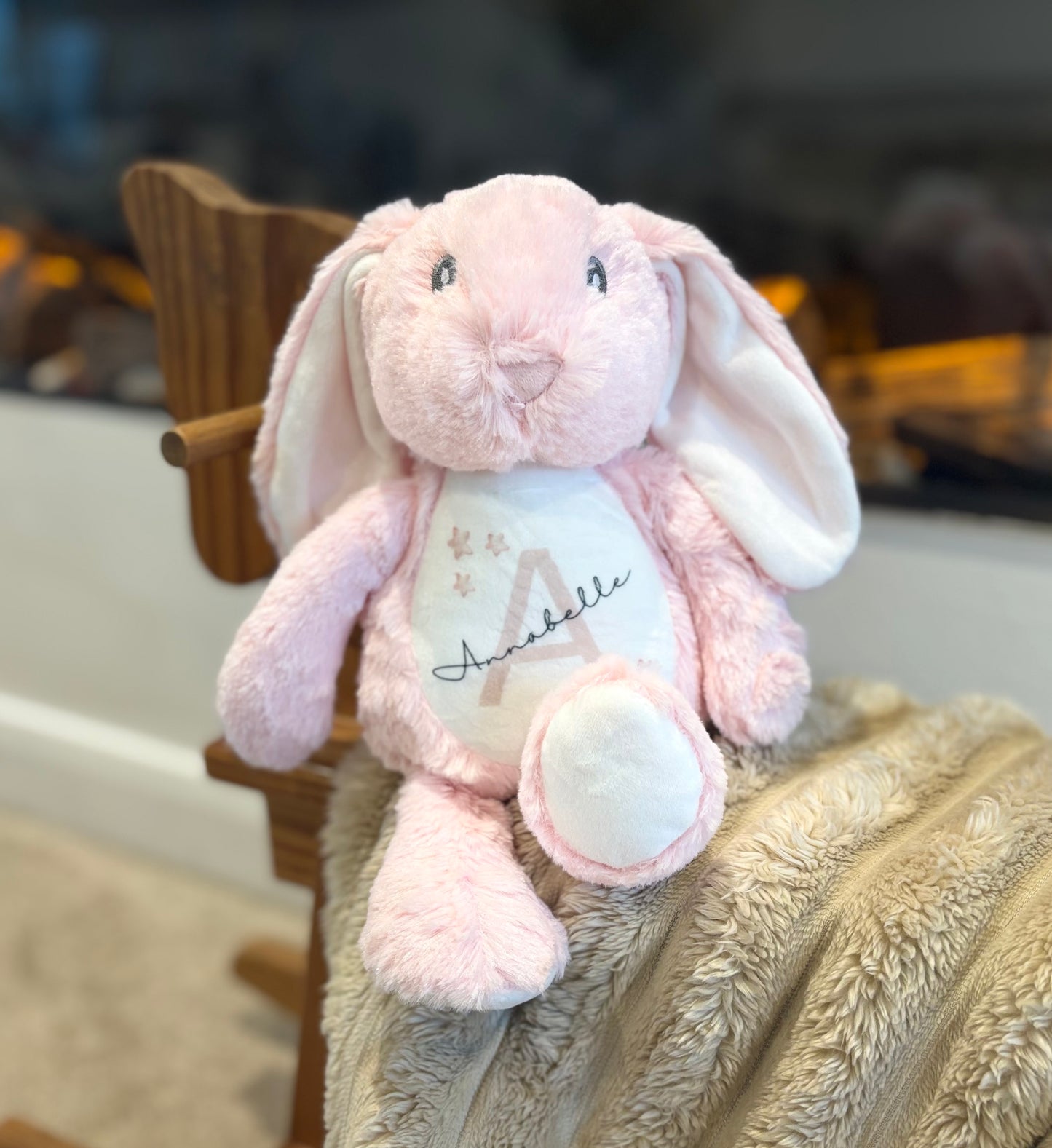 Pink Floppy Rabbit Plush with Initial & Name