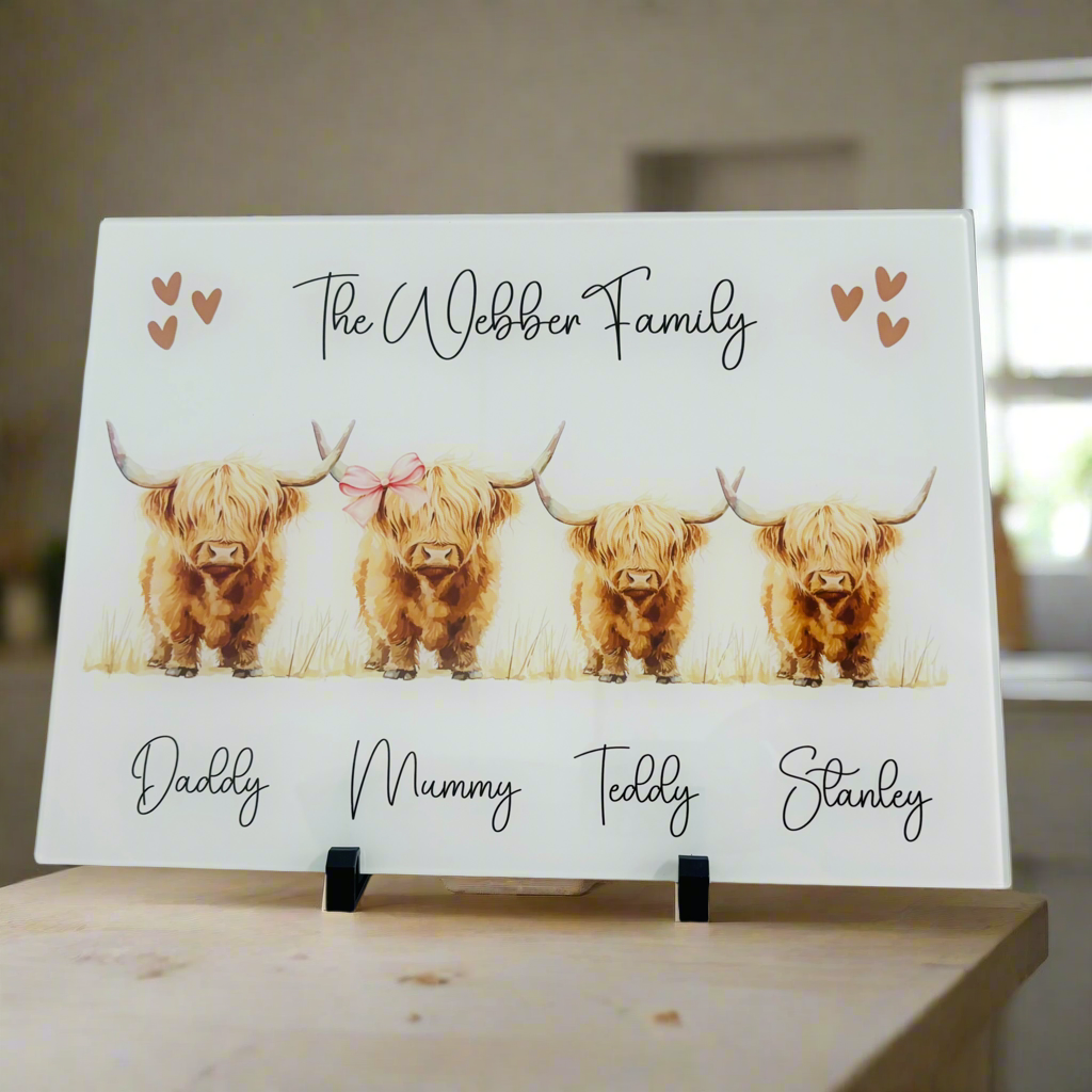Highland Cow Family - A3 Splashback / Choppingboard