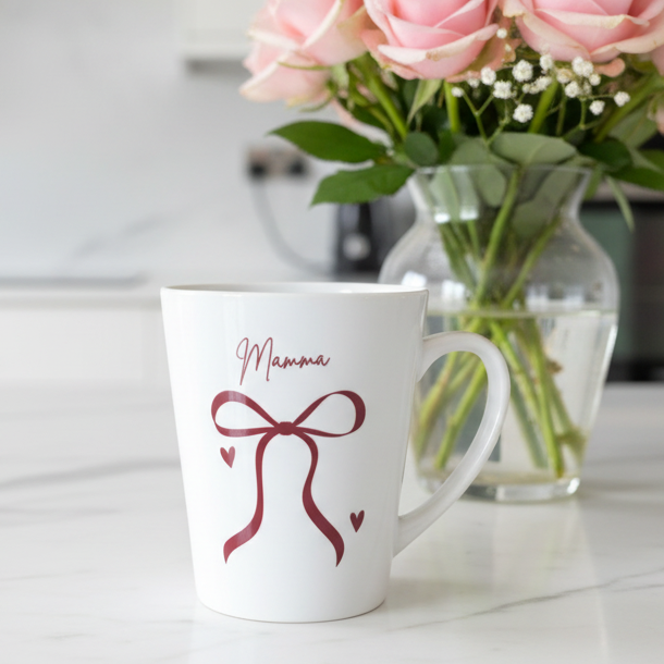 Latte Mug Delicate Red Bow with hearts