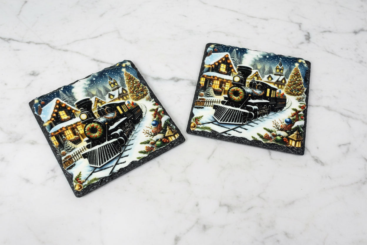 2 Set of Christmas Train Coasters