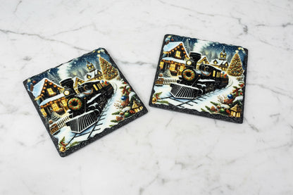 2 Set of Christmas Train Coasters