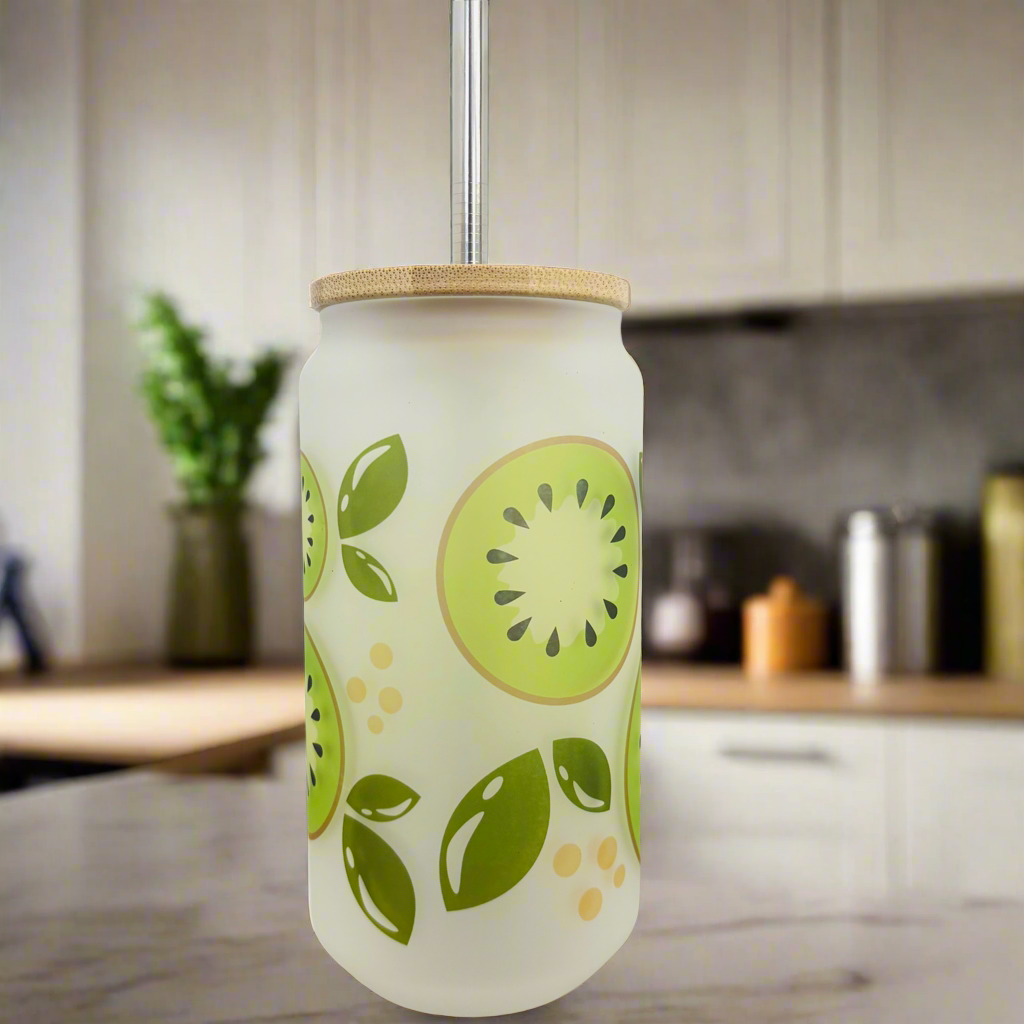 Kiwi Frosted Glass Can 18oz Tumbler